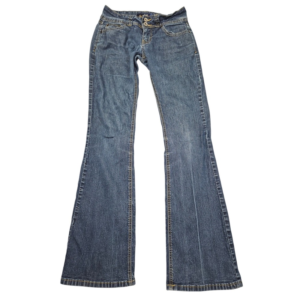 VTG Angels Y2K Low Rise Flare Leg Jeans Blue Denim Flap Pocket Sz 7 Long